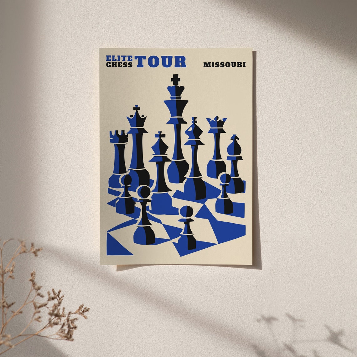Elite Chess Tour Missouri Retro Blue Chess Piece Design Poster - Image 2