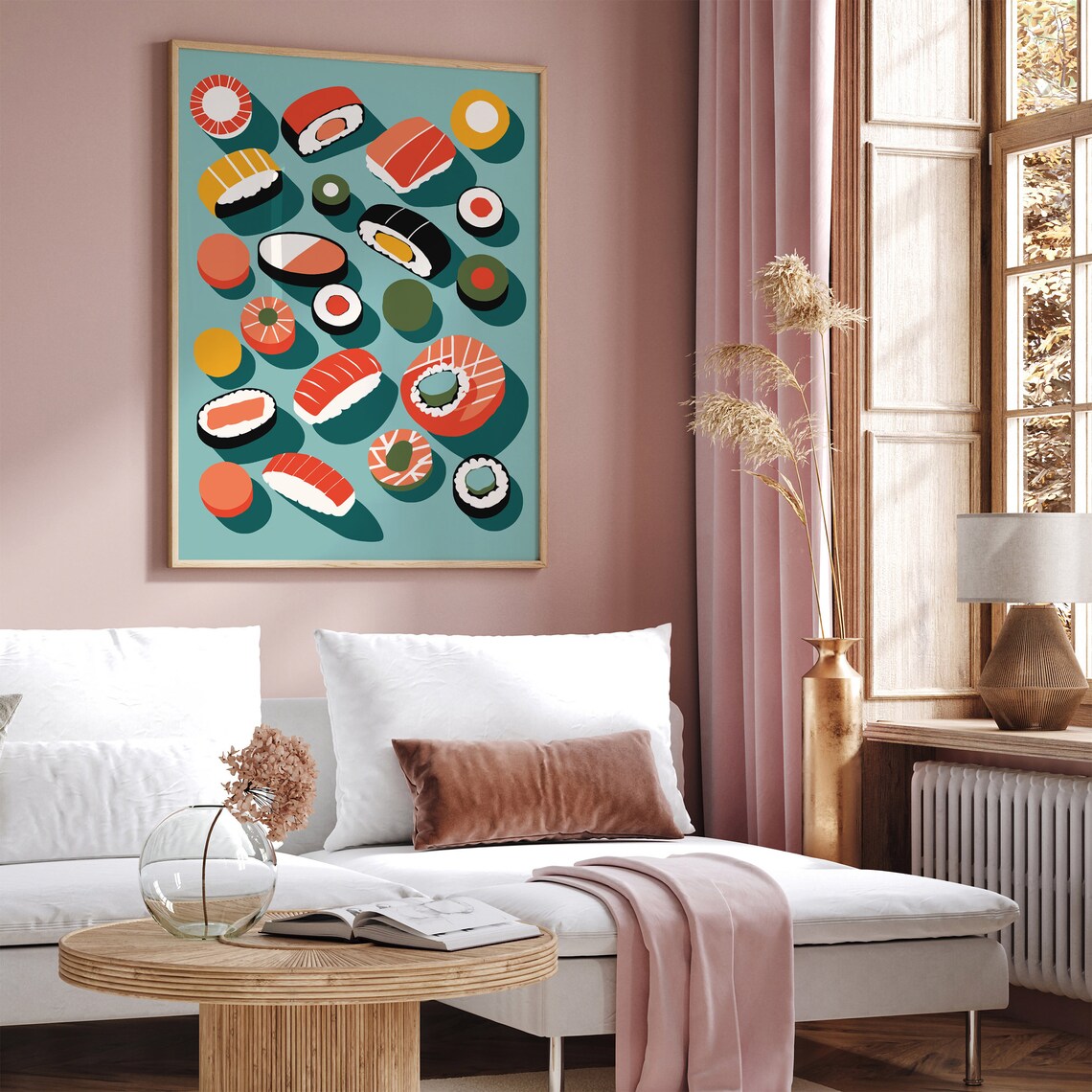 Colorful Sushi on Teal Modern Japanese Food Illustration Poster - Image 6