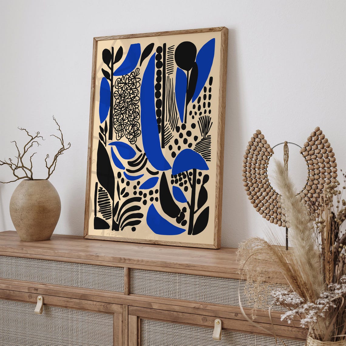 Abstract Botanical Blue Black Minimalist Modern Art Decor Poster - Image 2