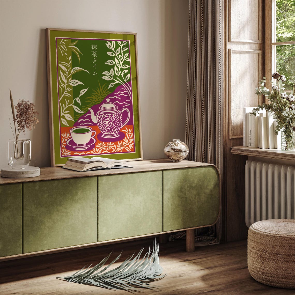 Matcha Time Japanese Purple Teapot Green Tea Zen Kitchen Art Poster - Image 2