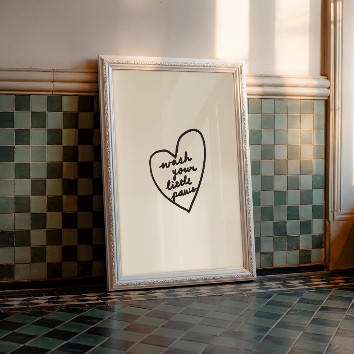 Wash Your Little Paws Print Minimalist Bathroom Decor