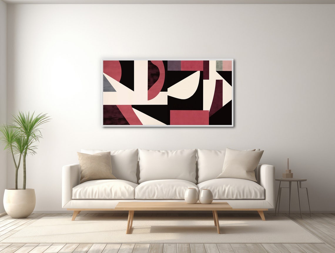 Panoramic Bauhaus Geometric Black Cream Rose Sharp Angles Wall Art - Image 3