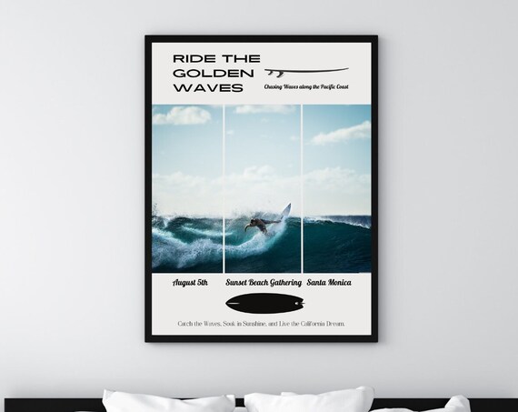 Beachy Wall Art House Decoration Surfprint Vintage Surf Art Oceaan Genspireerde Print Solo Surfer Heren Surfposter Digitale Print