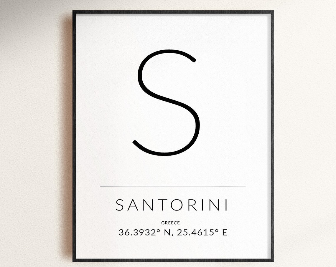 Santorini Greece Monogram S Coordinates Poster Minimalist Travel Art - Image 2