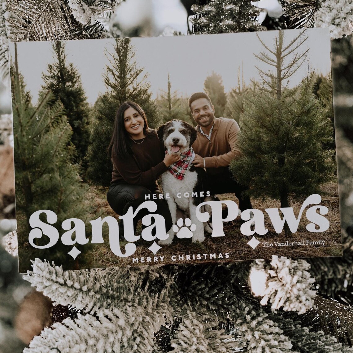 Santa Paws Dog Christmas Photo Card Merry Holiday Greeting Print