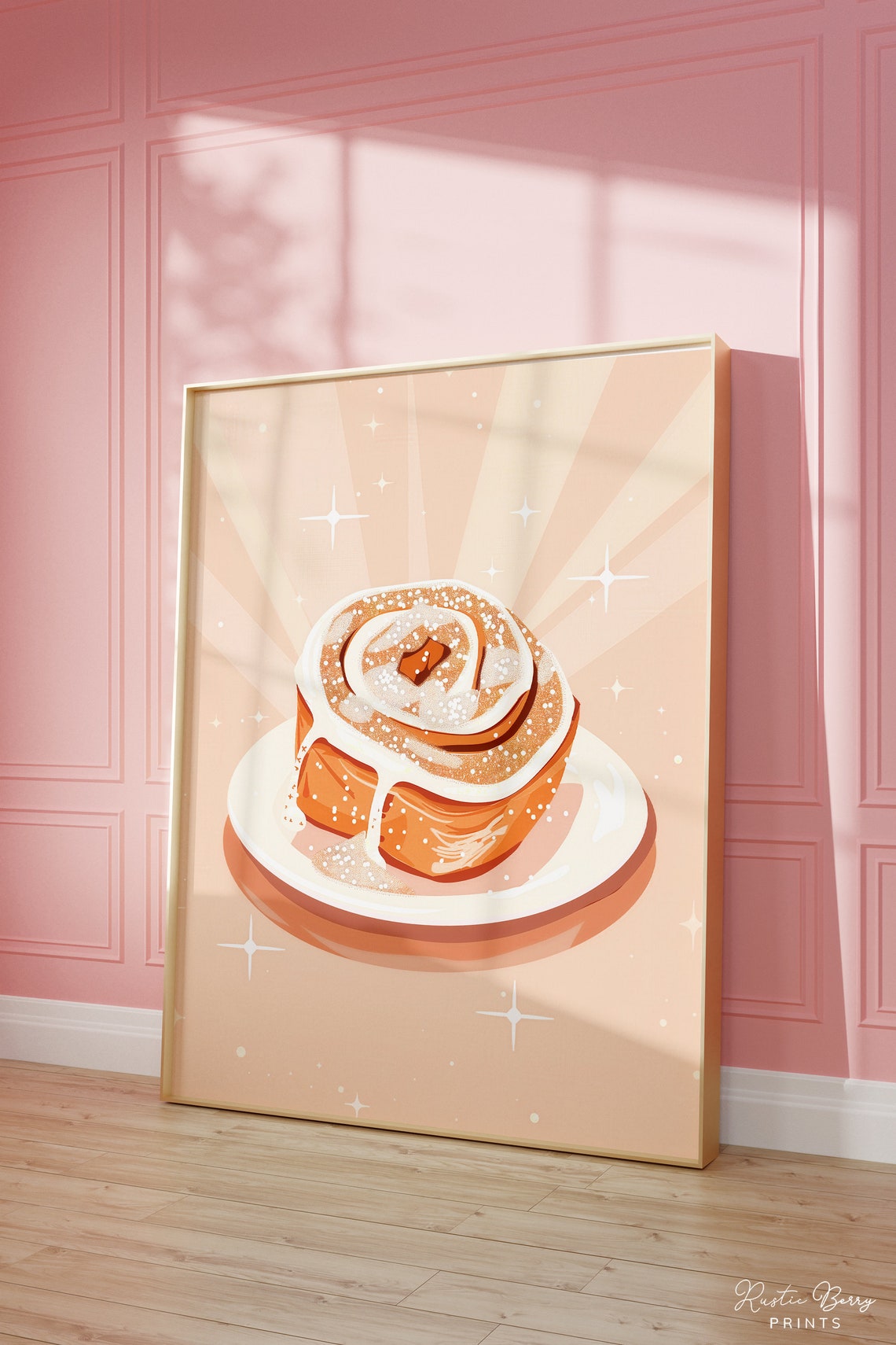 Cinnamon Roll Cream Frosting Sparkling Retro Bakery Decor Poster