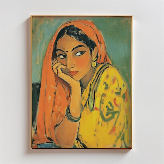Demure Indian Girl Art Print, Indian Wall Art