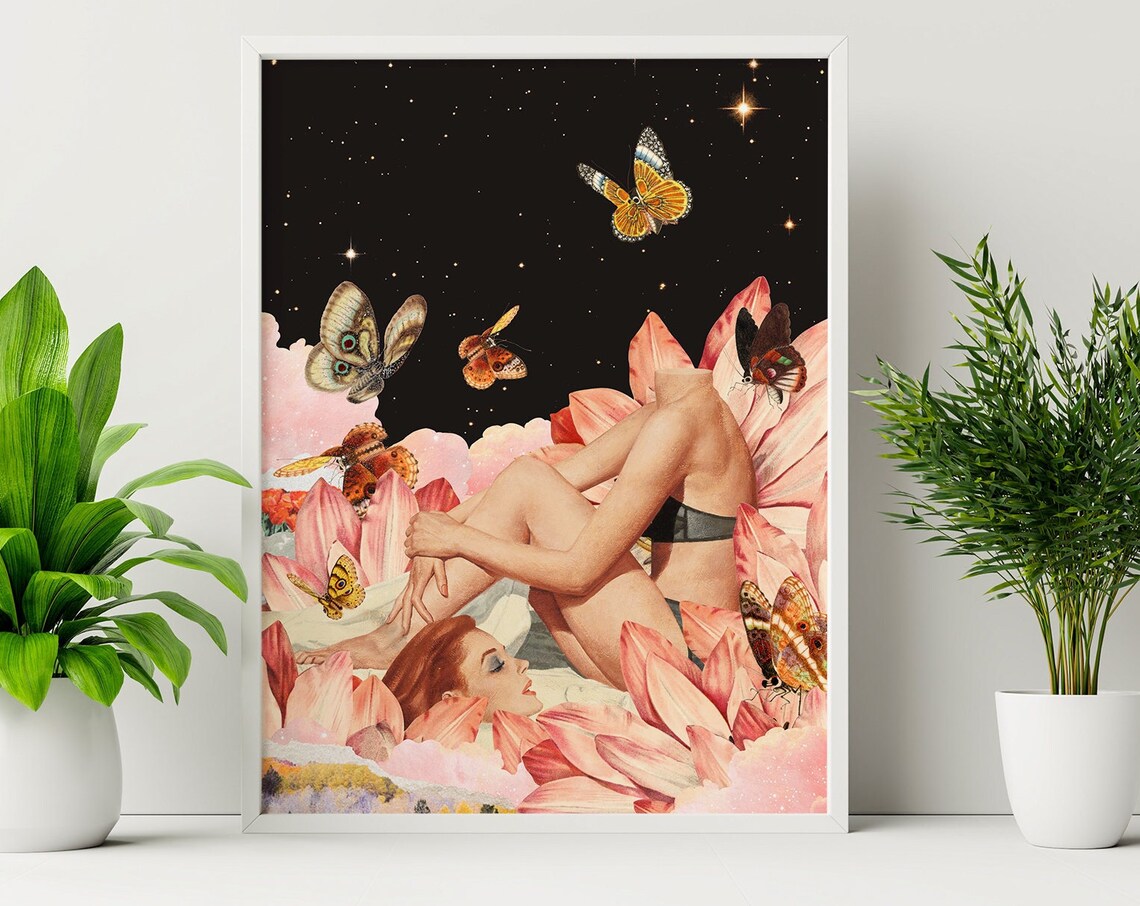 Let Your Ego Go Collage Art, Cosmic Vintage Poster