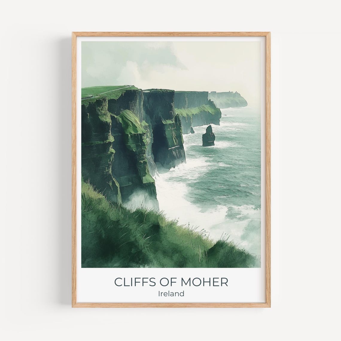 Cliffs Of Moher Ireland Travel Poster Dramatic Green Coastline Art
