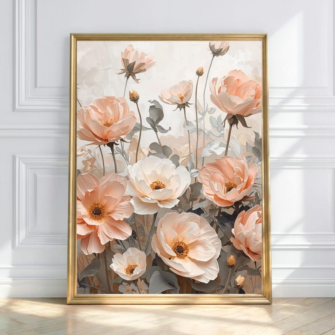 Blush Pink Poppies Pastel Botanical Flower Soft Garden Wall Art