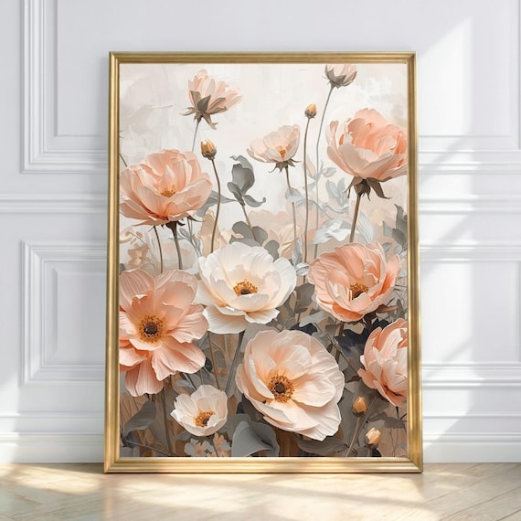 Blush Poppy Wall Art Soft Pastel Flower Print Elegant Botanical Decor
