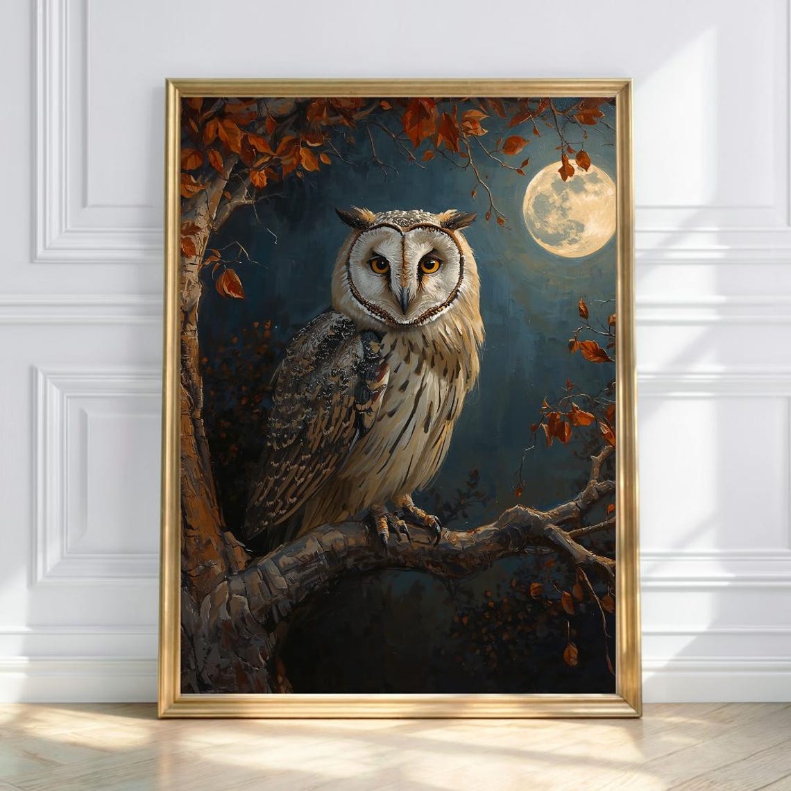 Owl Wall Art Full Moon Autumn Gothic Nocturnal Nature Decor