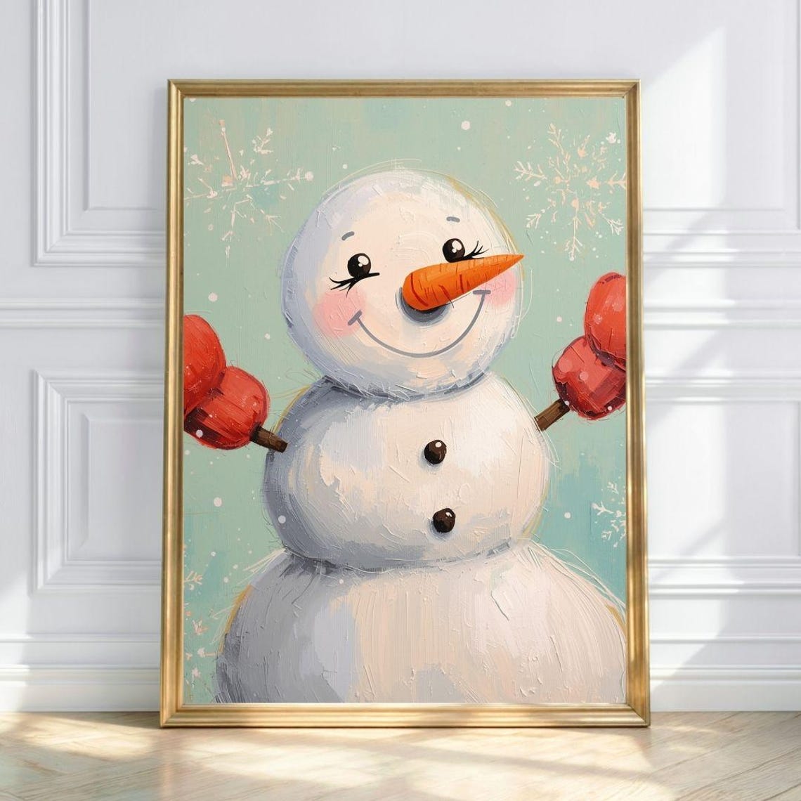 Smiling Winter Snowman With Red Mittens Cheerful Holiday Poster