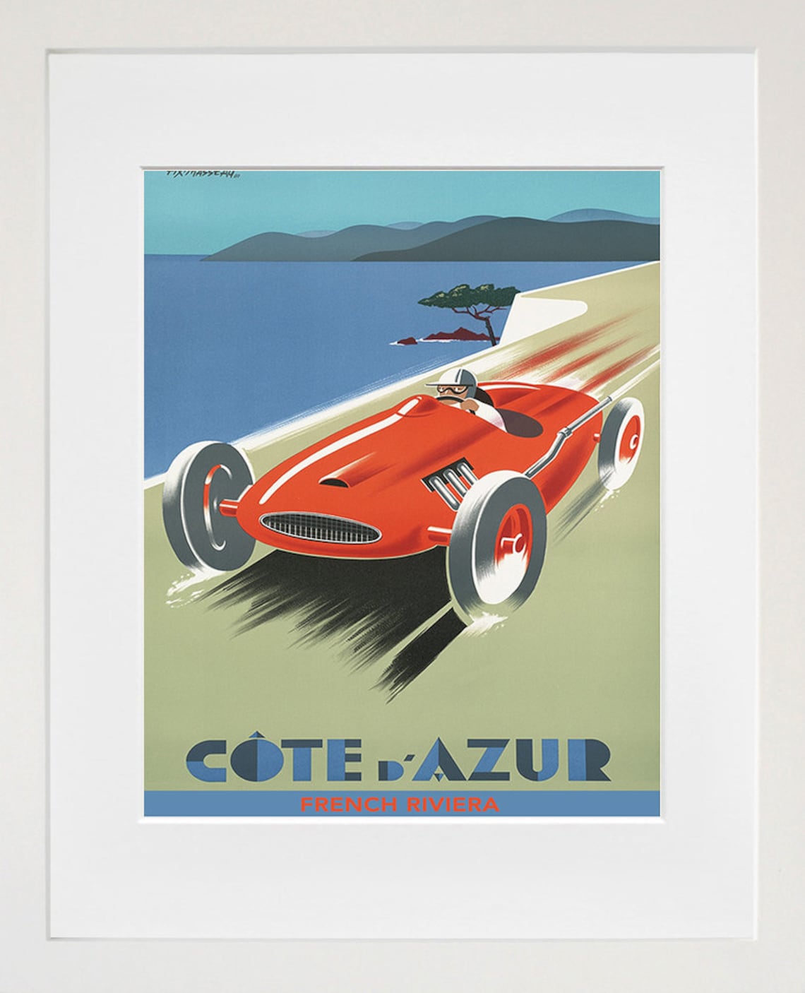 French Riviera Vintage Race Car Travel Poster