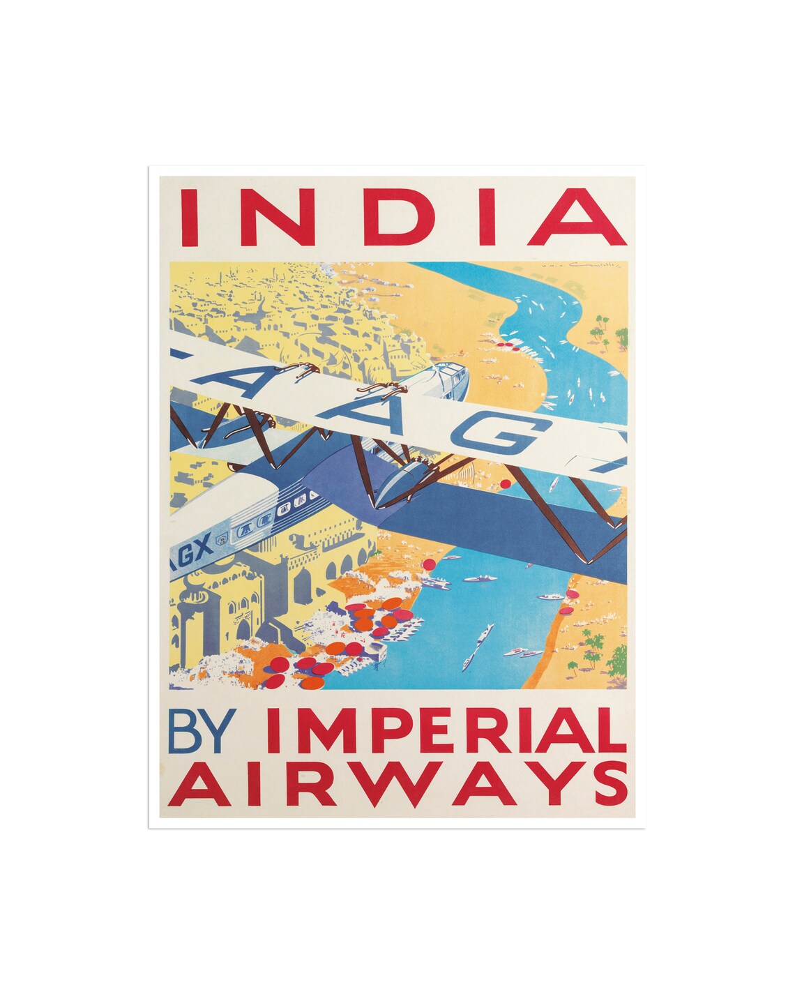 India by Imperial Airways Vintage Airline India Travel Poster