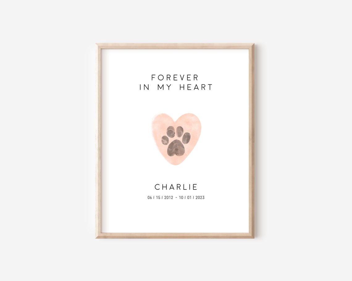 Dog Sympathy Gift With Watercolour Paw Peachy Heart Puppy Memorial Gift Pet Paw Name Custom Dog Loss Portrait Paw Heart Quote Wall Art