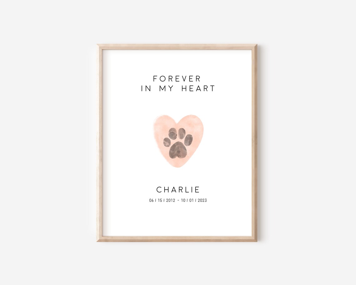 Forever In My Heart Personalized Peachy Heart Pawprint Memorial Poster
