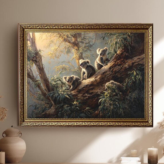 Koala Family Tree Wall Art Print Australian Wildlife Nature Decor Forest Animal Painting For Rustic Or Nursery Spaces