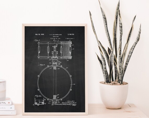 Snare Drum 1939 Patent Blueprint Chalkboard Drummer Gift Wall Art