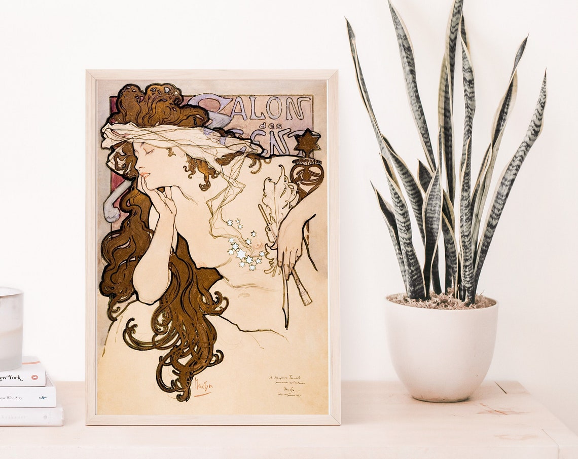 Alphonse Mucha Salon Des Cent Art Nouveau Woman Flowing Hair Poster