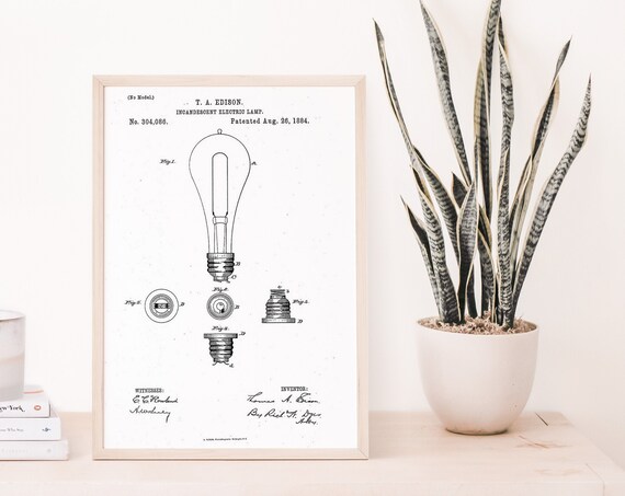 Thomas Edison 1884 Incandescent Light Bulb Patent Blueprint Poster