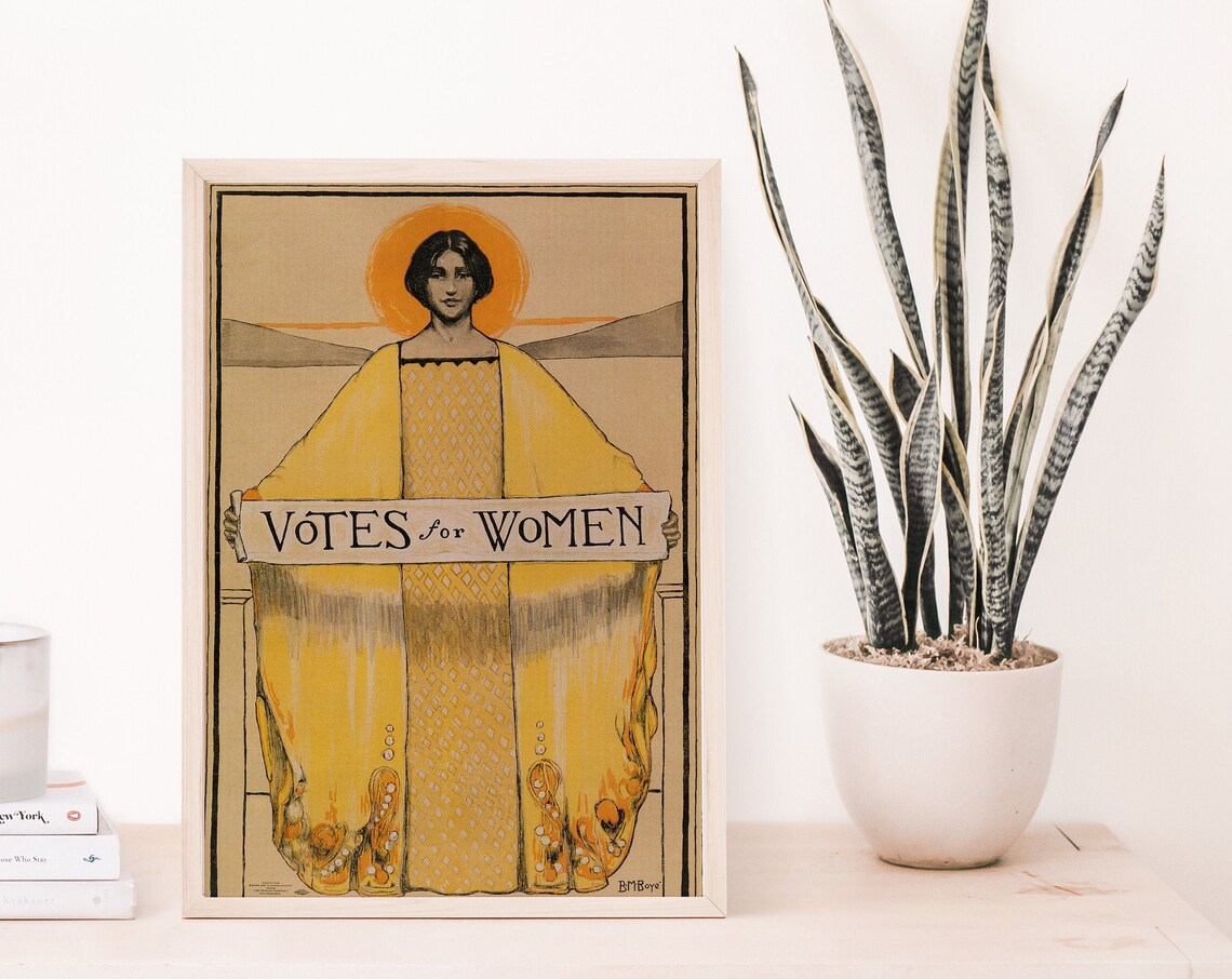 Votes For Women Suffragette Yellow Dress Banner Vintage Art Poster