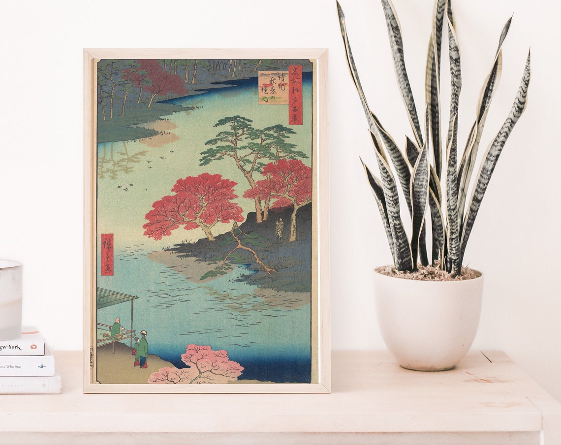 Utagawa Hiroshige Autumn Red Maples Riverside Edo Woodblock Art Poster