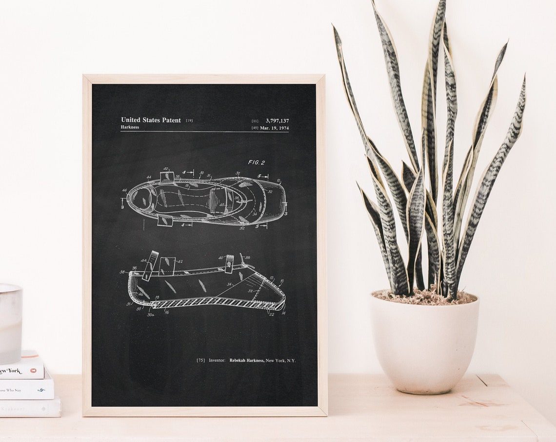 Ballet Slipper 1974 Patent Drawing Chalkboard Dancer Gift Wall Art