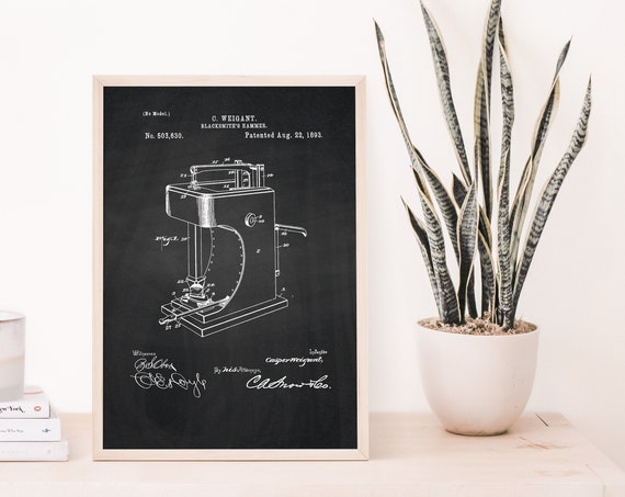 Blacksmith Hammer Patent Gift For Handyman Workshop Sign Prints
