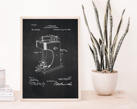 C Weigant Blacksmith Hammer 1893 Patent Blueprint Chalkboard Art Poster