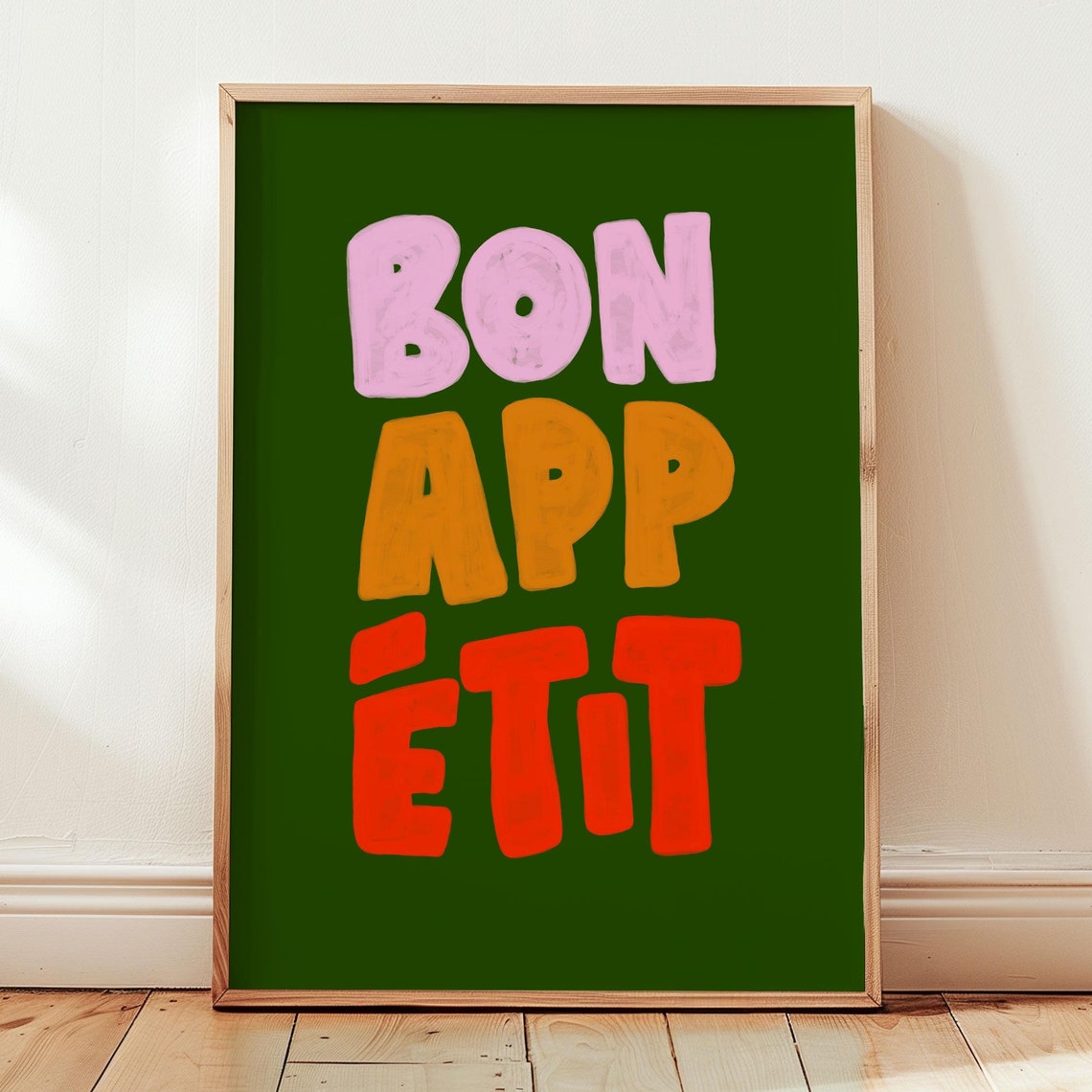 French Kitchen Phrase Bold Typography Green Orange Wall Poster