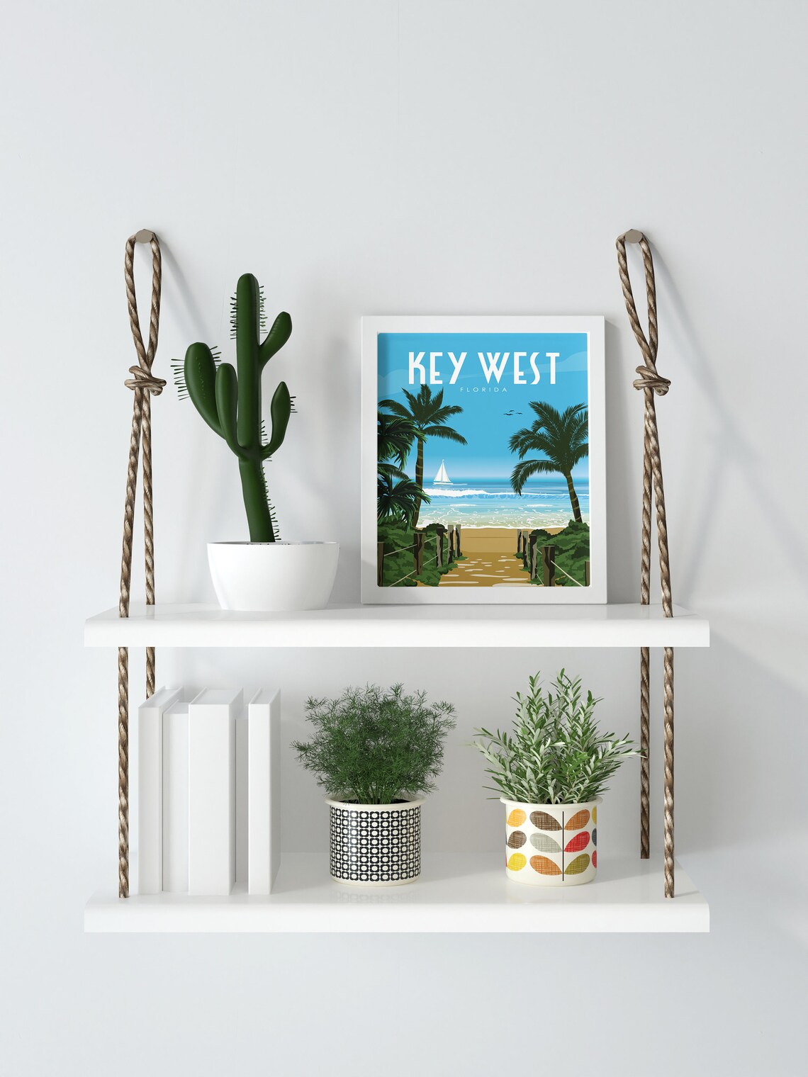 Key West Florida Palm Trees Sailboat Beach Retro Travel Poster - Image 2