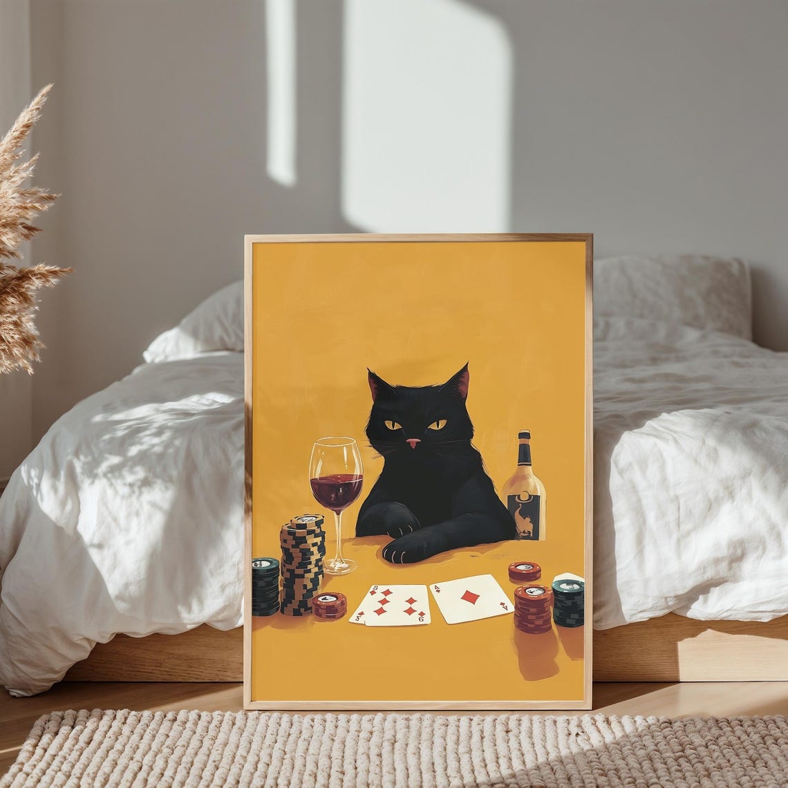Black Cat Poker Art Print, Cocktail Bar Decor - Image 4