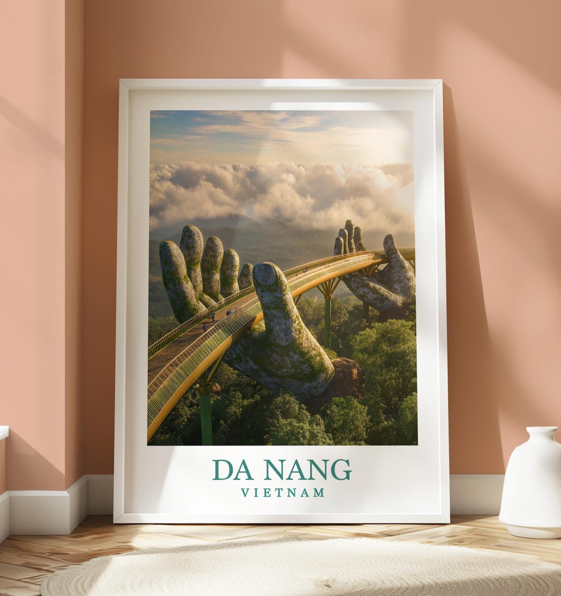 Da Nang Vietnam Golden Bridge Giant Stone Hands Travel Poster