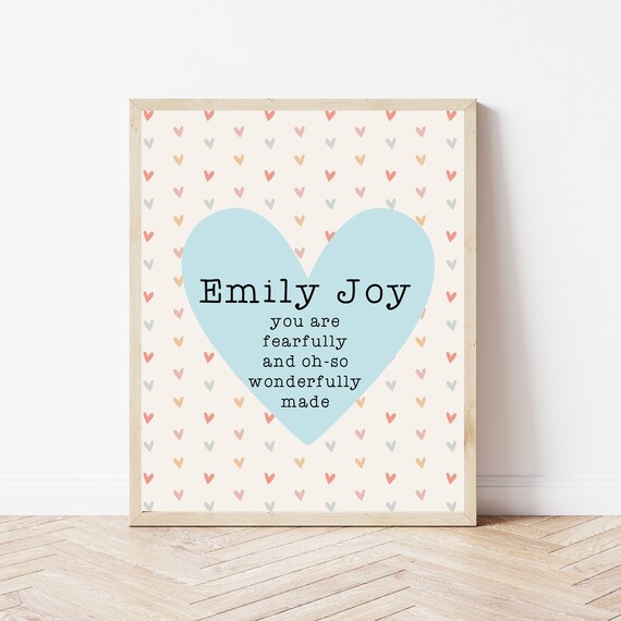 Emily Joy Nursery Poster Fearfully and Wonderfully Made Heart Art