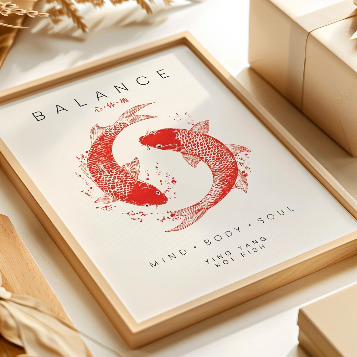 Balance Red Koi Fish Yin Yang Circle Mind Body Soul Art Poster - Image 2