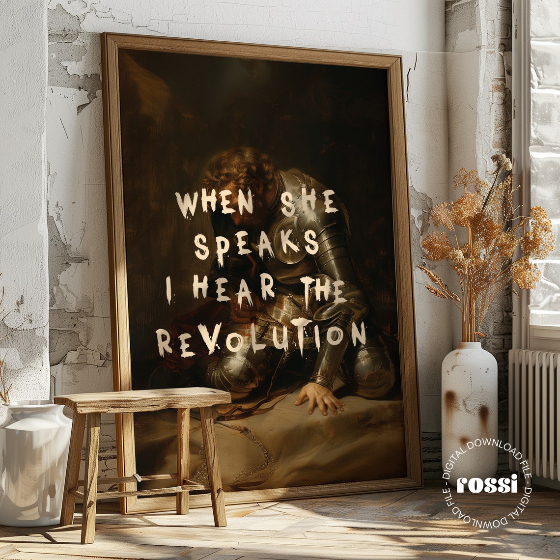 When She Speaks I Hear The Revolution Armored Knight Dark Art Poster - Image 2