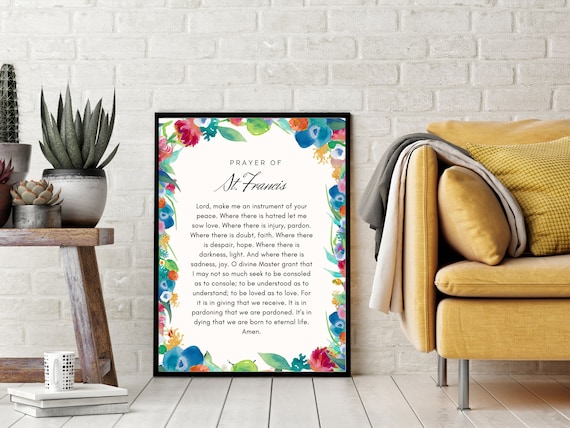 Prayer Of St Francis Floral Print Peace Prayer Watercolor Wall Poster