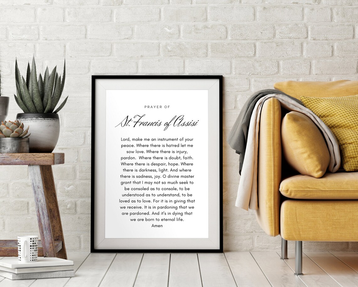 Prayer Of St. Francis Black And White Art Print