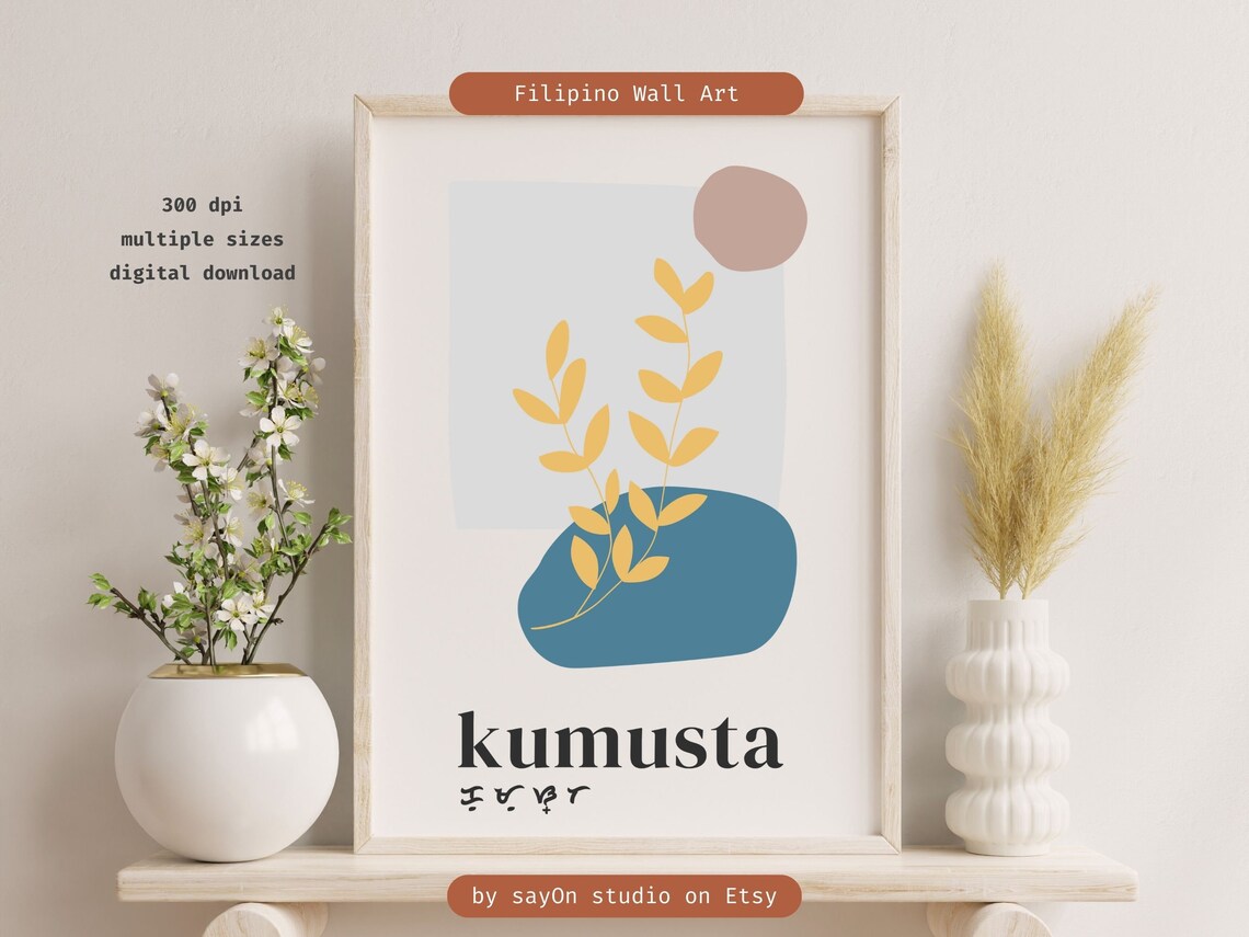 Kumusta in Baybayin, Filipino Art Poster Print