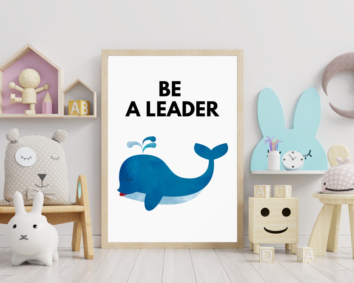Be a Leader Blue Watercolor Whale Nursery Affirmation Poster - Image 3