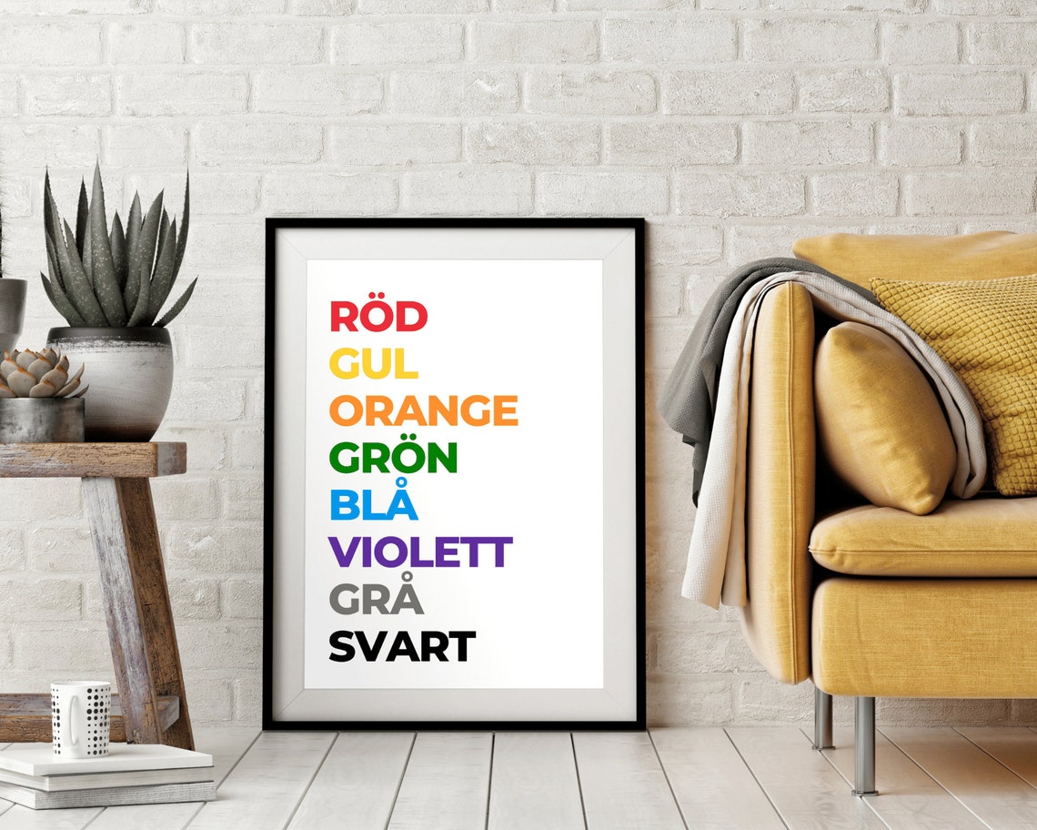 Swedish Colors Poster Red Green Blue Kids Nursery Learning Print
