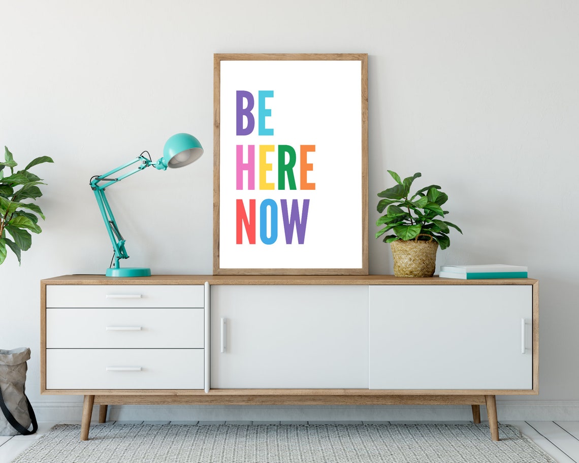 Be Here Now Colorful Rainbow Block Letters Mindfulness Quote Poster - Image 4