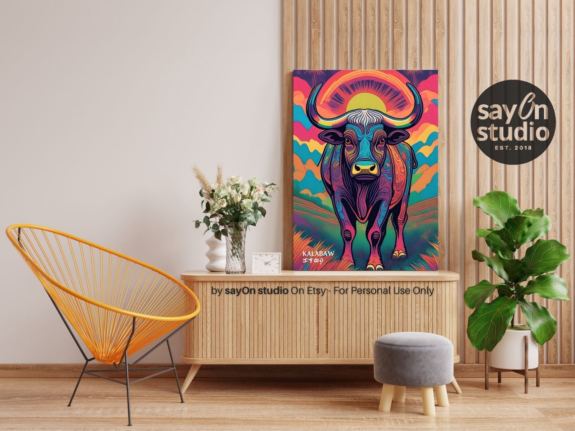 Philippine Carabao Kalabaw Psychedelic Rainbow Sunset Animal Poster - Image 3