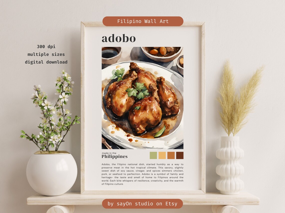 Filipino Adobo Poster, Elegant Kitchen Food Infographic