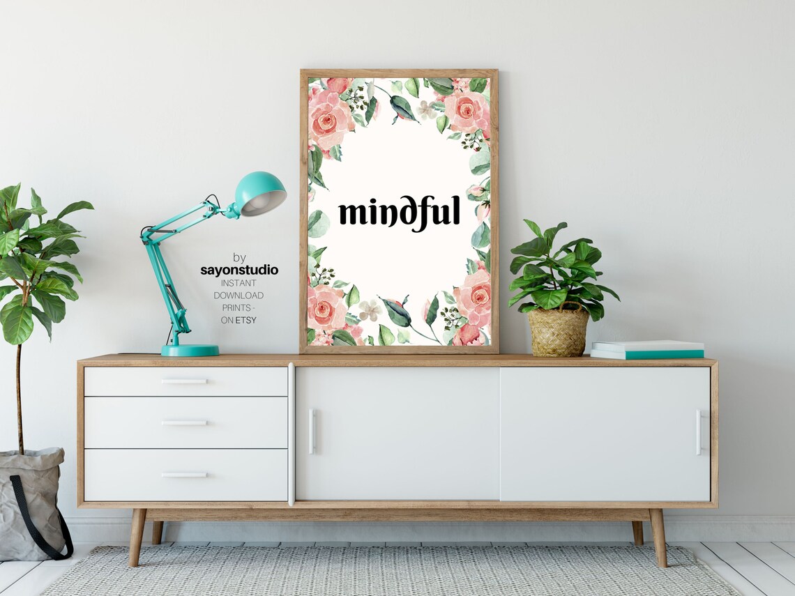 Mindful Watercolor Floral Wreath Pink Roses Botanical Mindfulness Print - Image 2