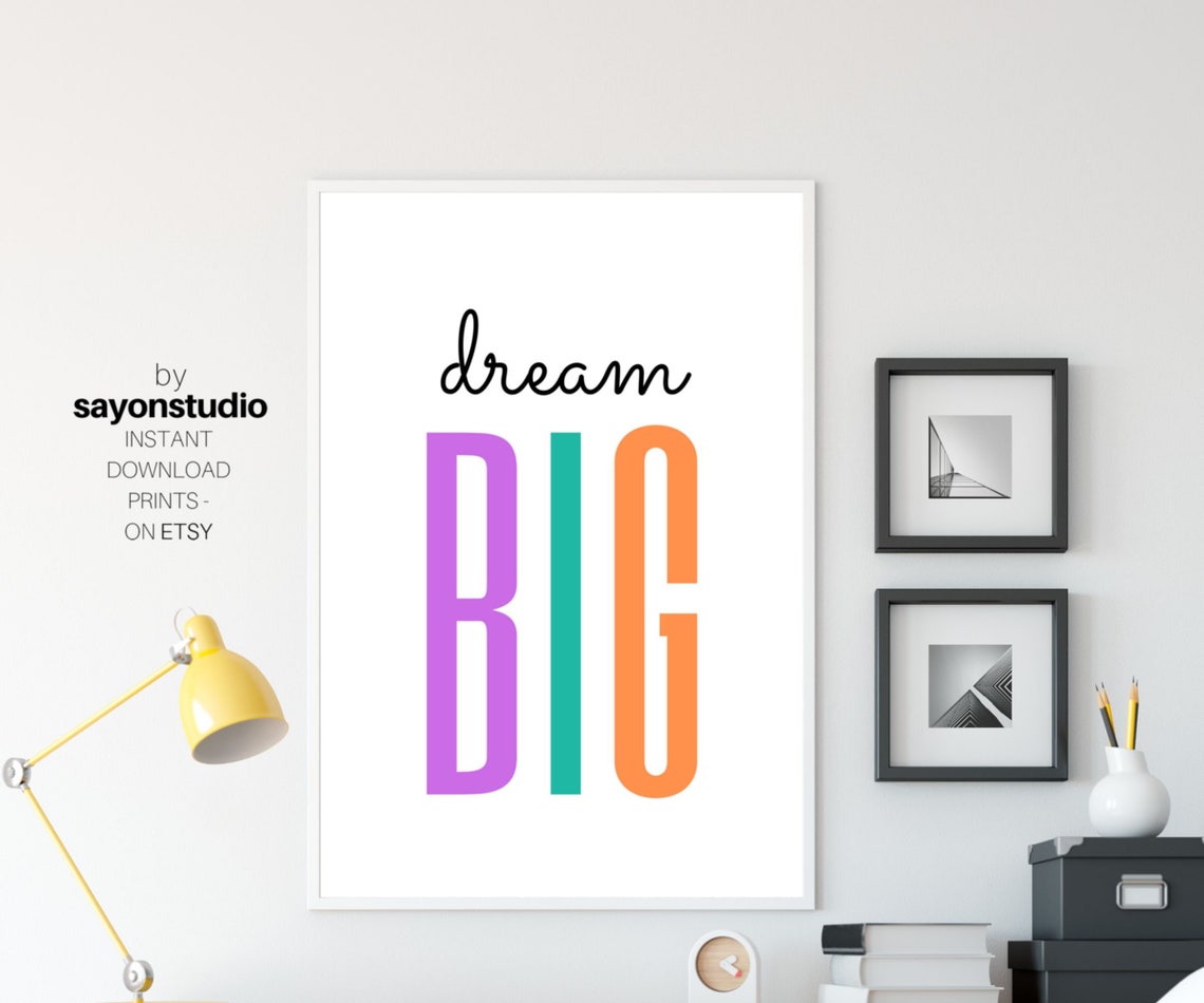 Dream Big Script and Colorful Bold Block Letters Minimalist Poster - Image 2