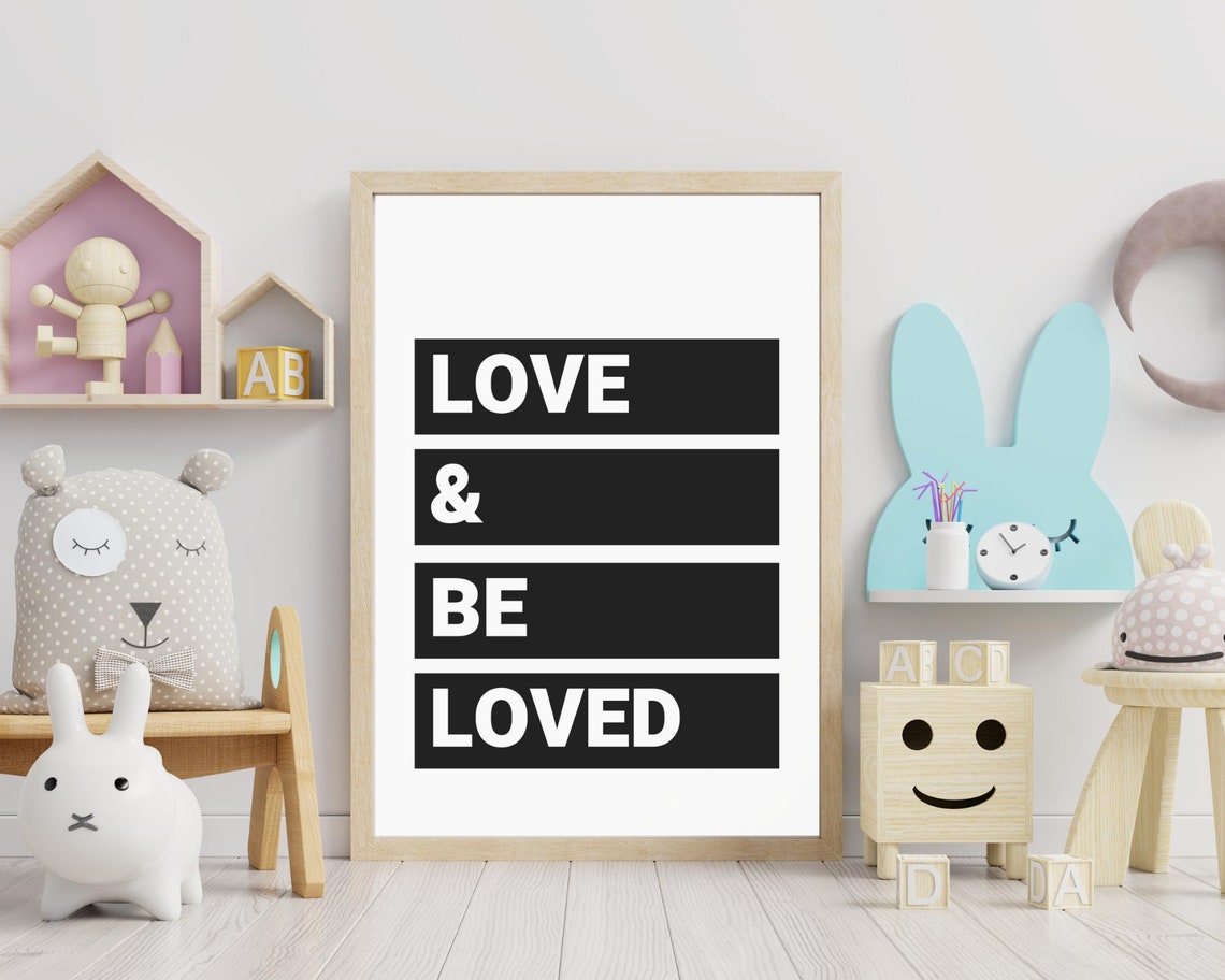 Love and Be Loved Bold Block Letter Minimalist Black and White Print - Image 3