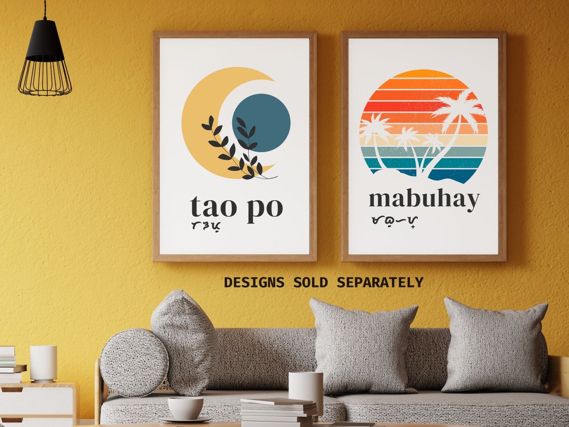 Filipino Tao Po Greeting Crescent Moon Boho Abstract Culture Poster - Image 3