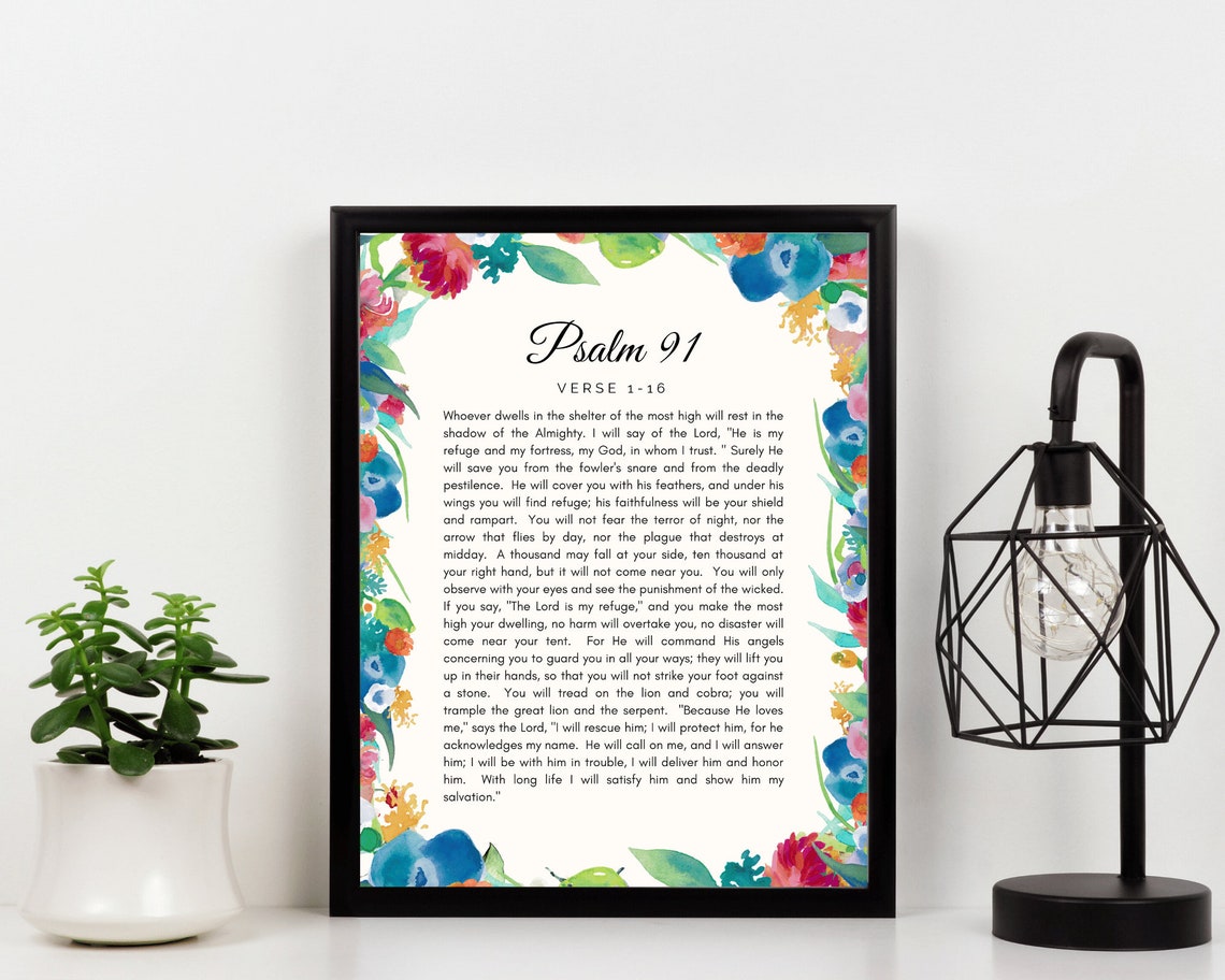 Psalm 91 Whole Chapter Bible Verse Religious Wall Decor Christian Print Floral Wall Art Salmo Instant - Image 3